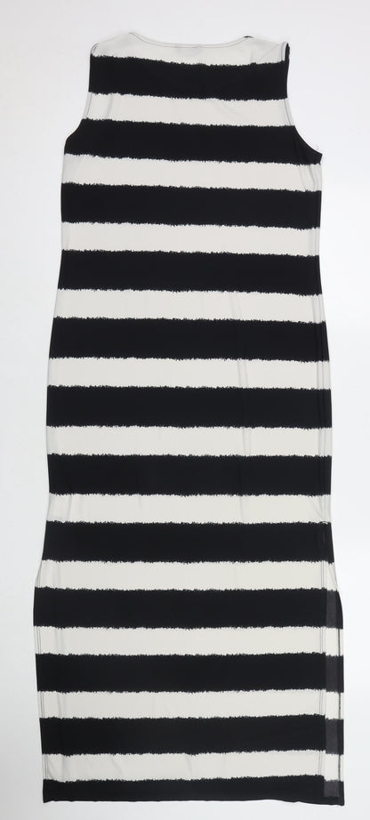 M&Co Womens Black Striped Polyester Tank Dress Size 12 Round Neck Pullover