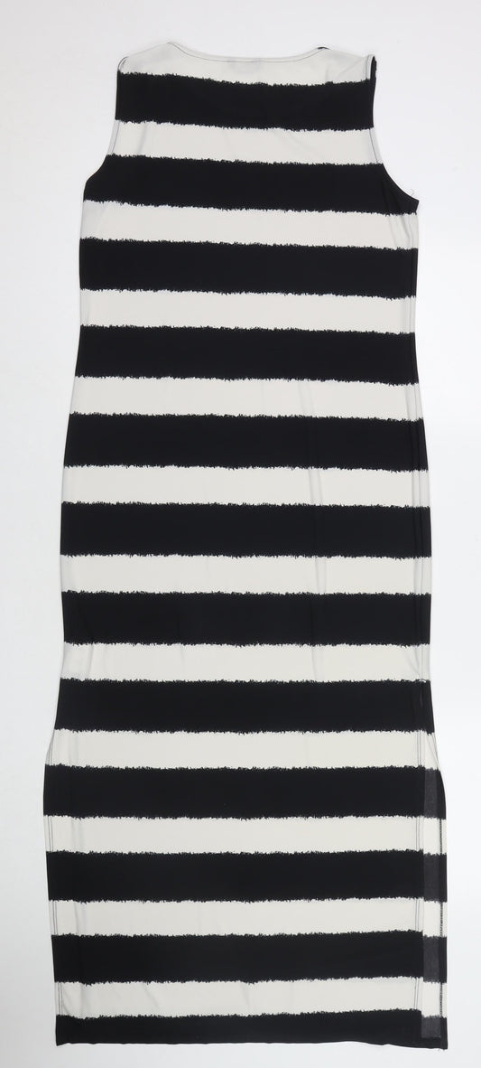 M&Co Womens Black Striped Polyester Tank Dress Size 12 Round Neck Pullover