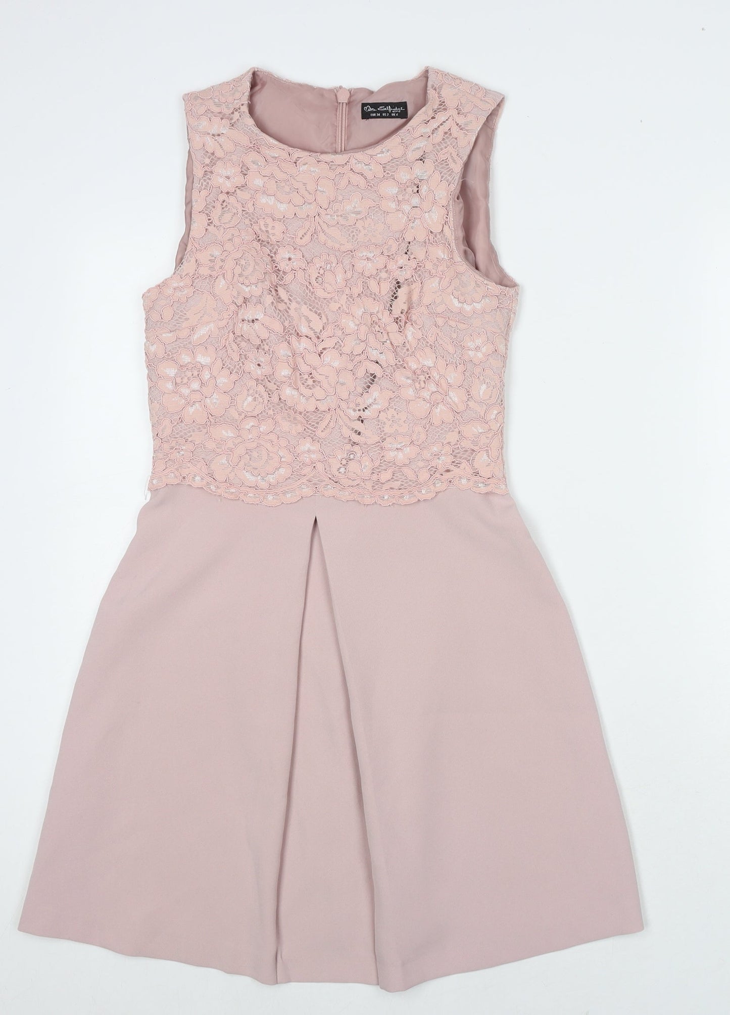 Miss Selfridge Womens Pink Floral Polyester A-Line Size 6 Round Neck Zip