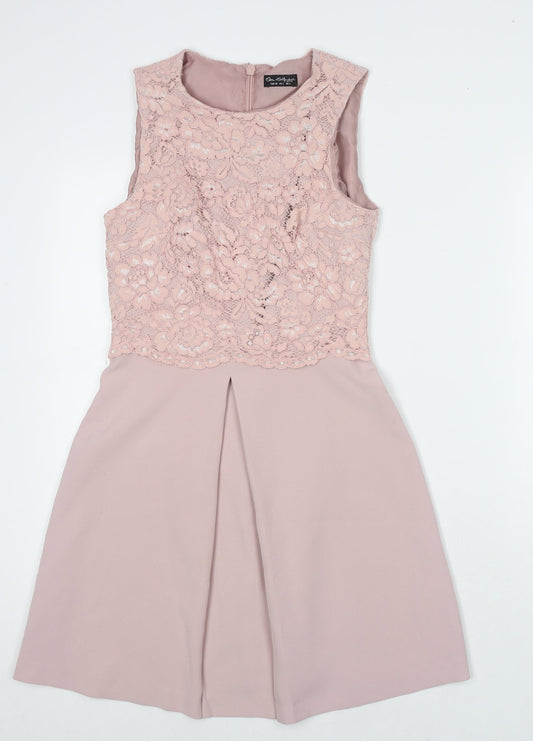 Miss Selfridge Womens Pink Floral Polyester A-Line Size 6 Round Neck Zip