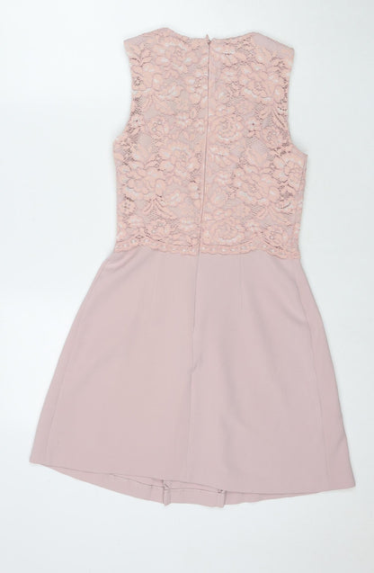 Miss Selfridge Womens Pink Floral Polyester A-Line Size 6 Round Neck Zip