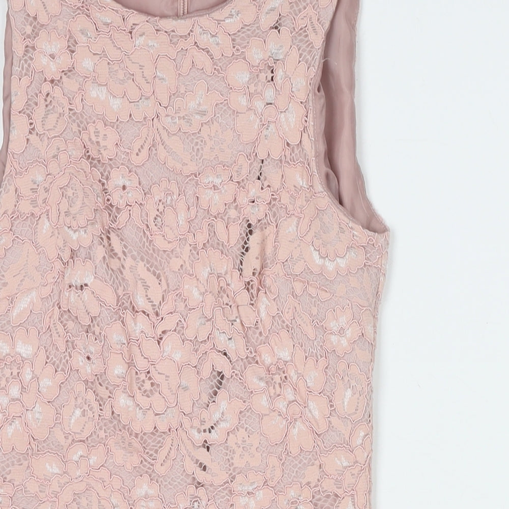 Miss Selfridge Womens Pink Floral Polyester A-Line Size 6 Round Neck Zip