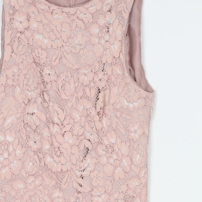 Miss Selfridge Womens Pink Floral Polyester A-Line Size 6 Round Neck Zip