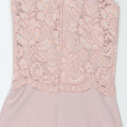 Miss Selfridge Womens Pink Floral Polyester A-Line Size 6 Round Neck Zip