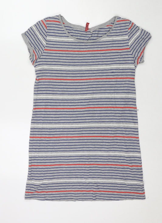 Divided by H&M Womens Grey Striped Cotton T-Shirt Dress Size 14 Round Neck Pullover