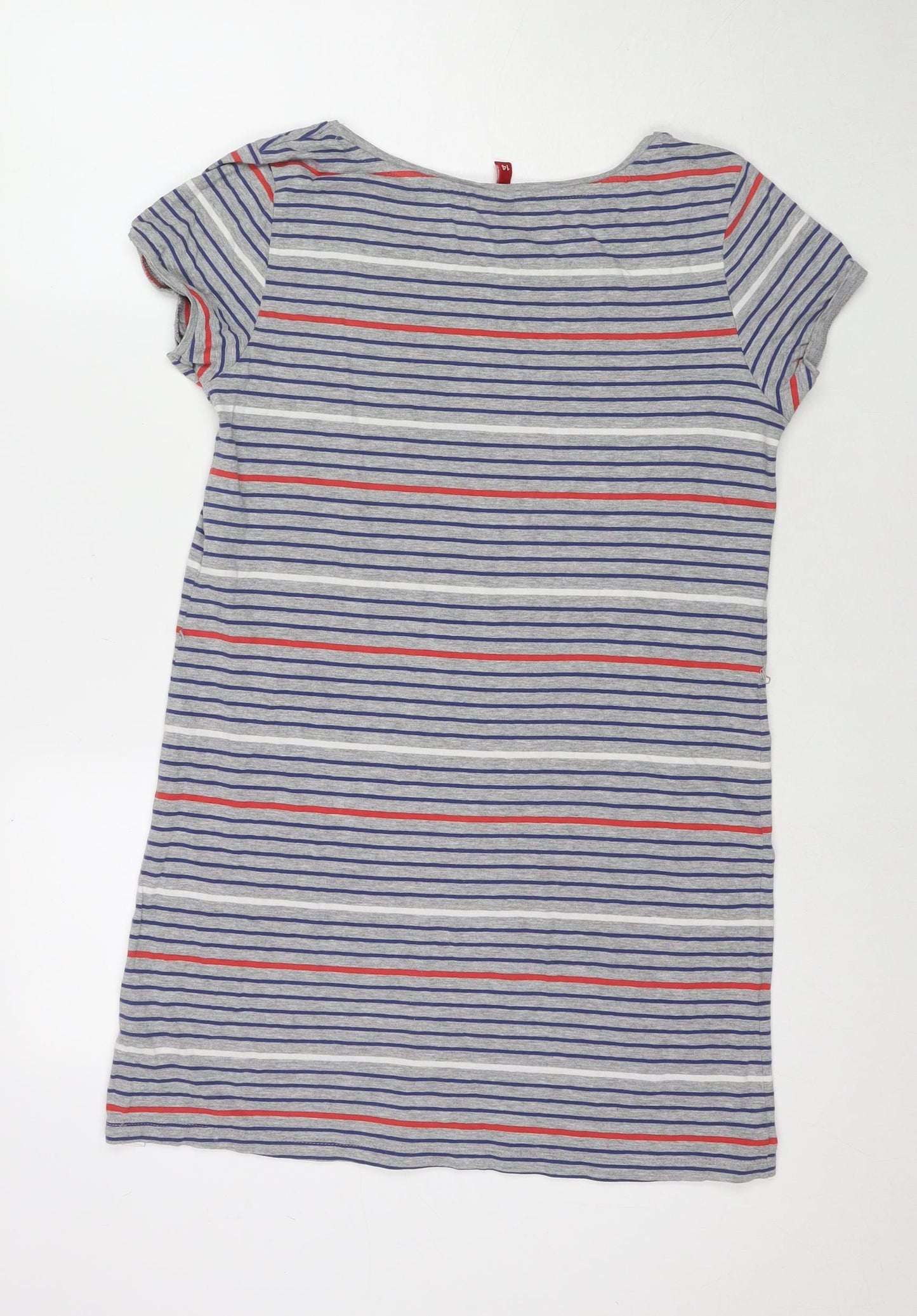 Divided by H&M Womens Grey Striped Cotton T-Shirt Dress Size 14 Round Neck Pullover