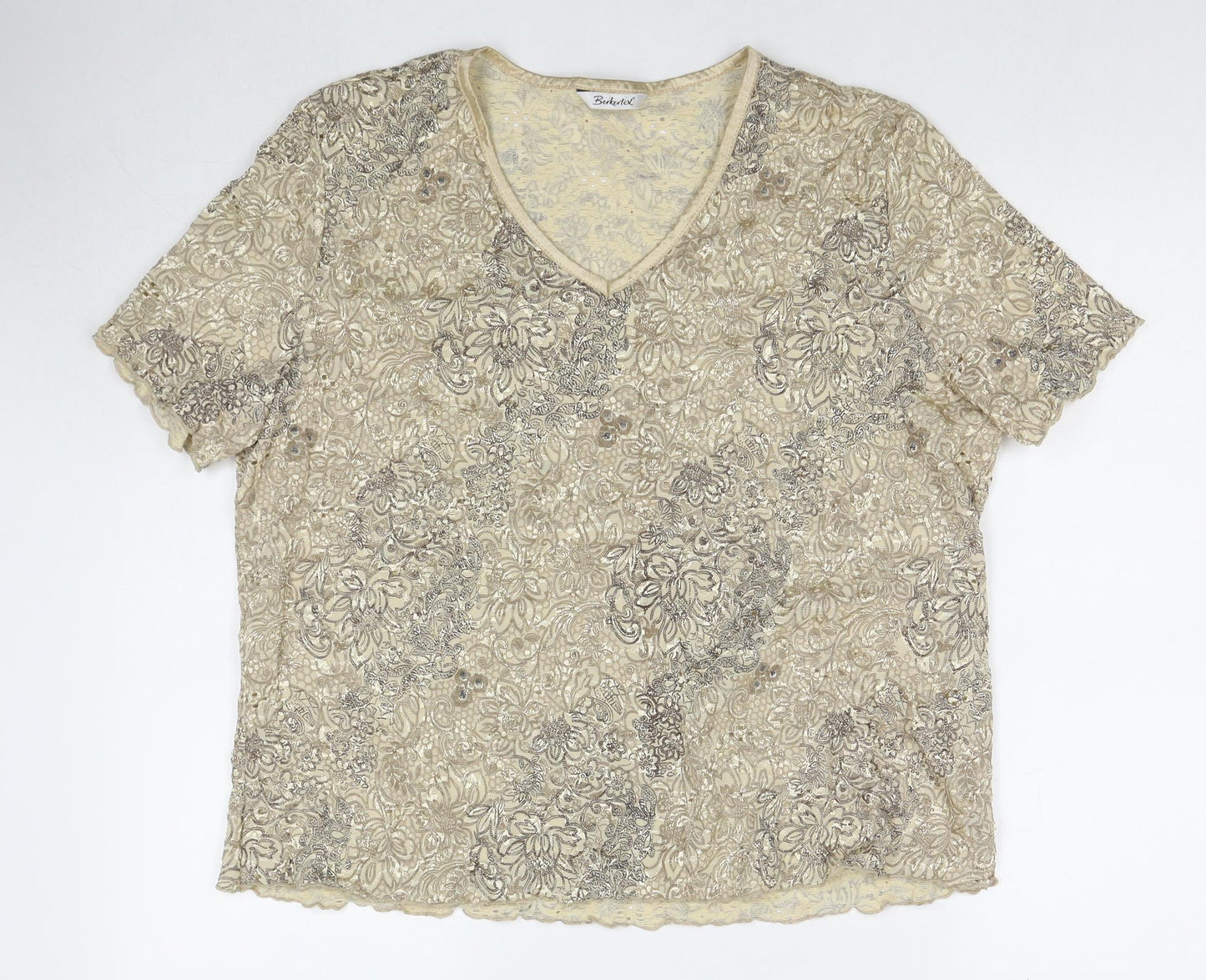 Berkertex Womens Beige Nylon Basic Blouse Size 20 V-Neck