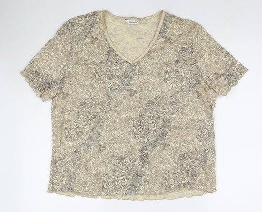 Berkertex Womens Beige Nylon Basic Blouse Size 20 V-Neck