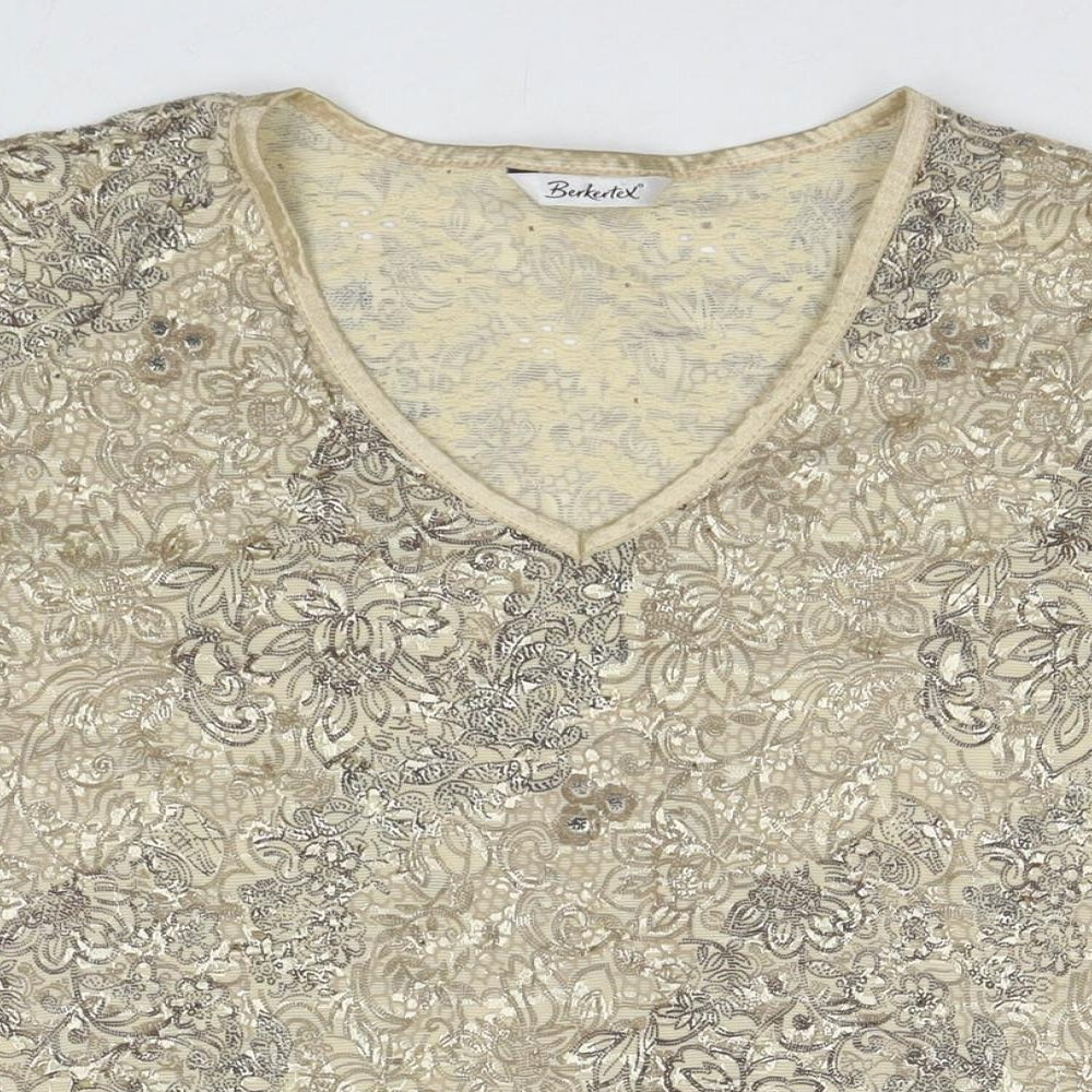 Berkertex Womens Beige Nylon Basic Blouse Size 20 V-Neck