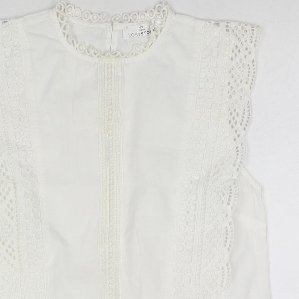 Womens UK Size S Lost Stock White Basic Tank