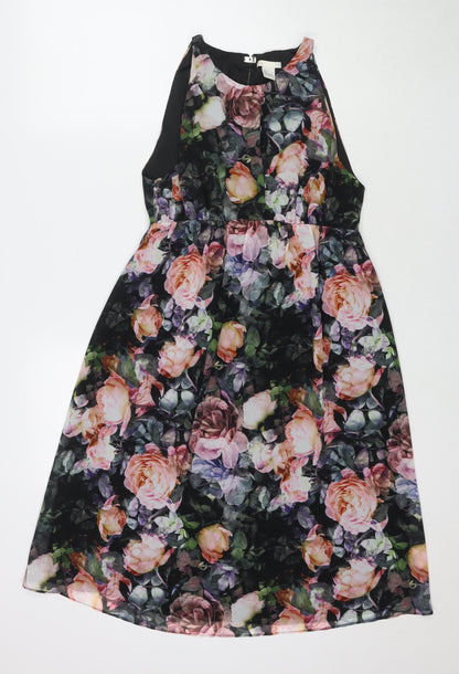 H&M Womens Multicoloured Floral Polyester Tank Dress Size S Round Neck Buckle