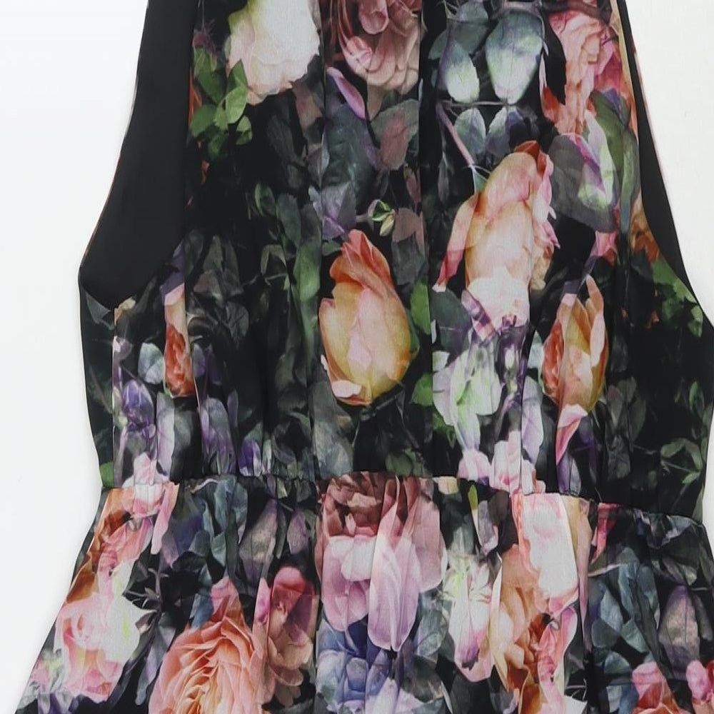 H&M Womens Multicoloured Floral Polyester Tank Dress Size S Round Neck Buckle