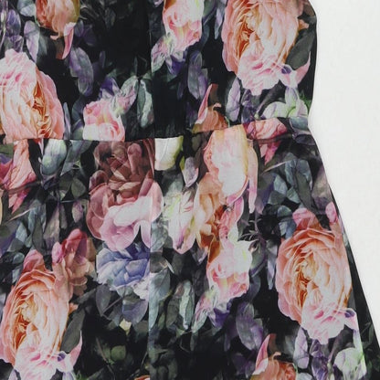 H&M Womens Multicoloured Floral Polyester Tank Dress Size S Round Neck Buckle