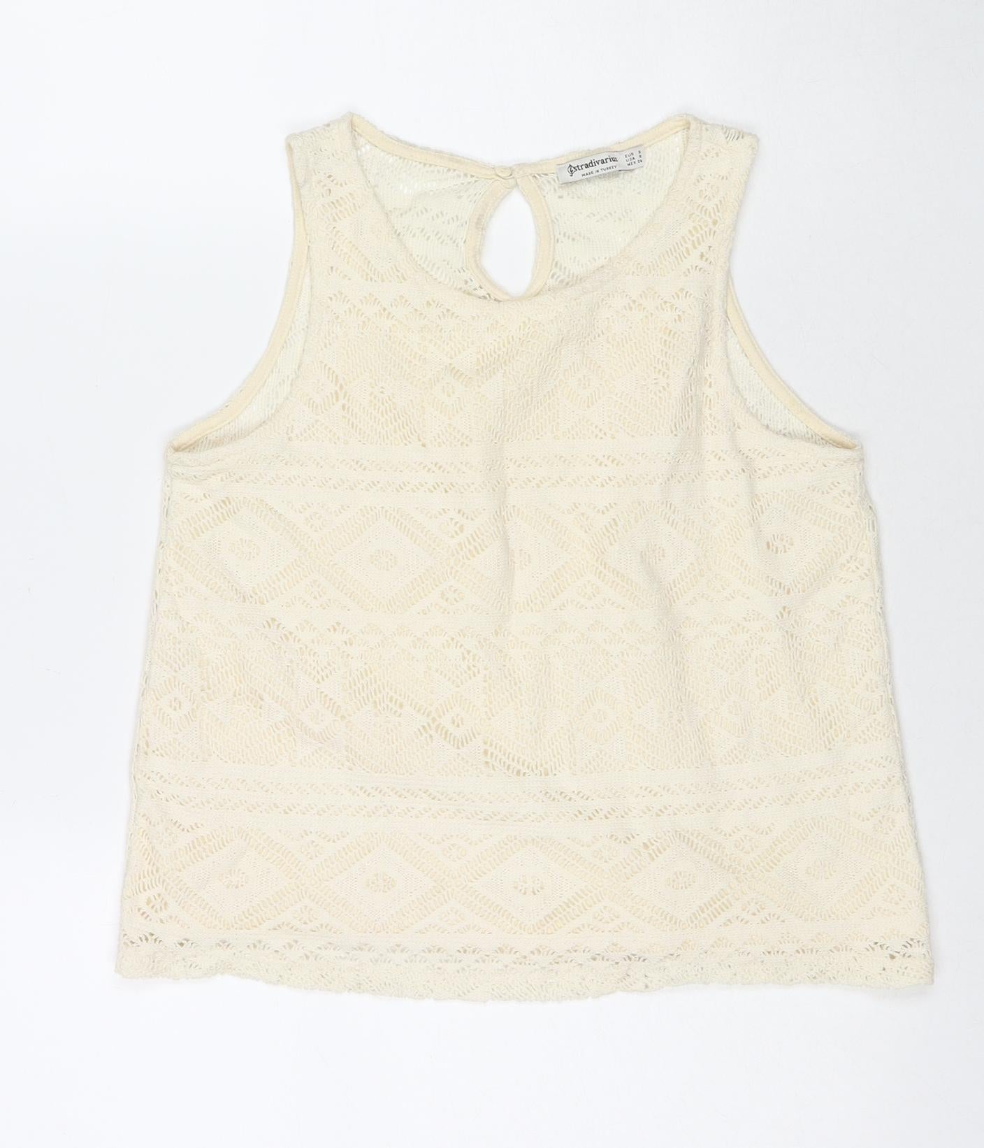 Womens UK Size S Stradivarius Ivory Basic Tank