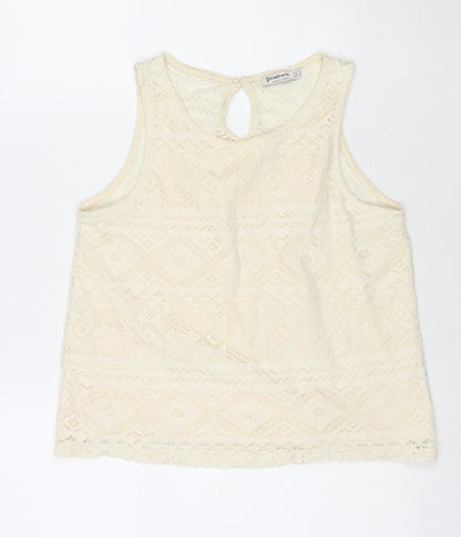 Womens UK Size S Stradivarius Ivory Basic Tank