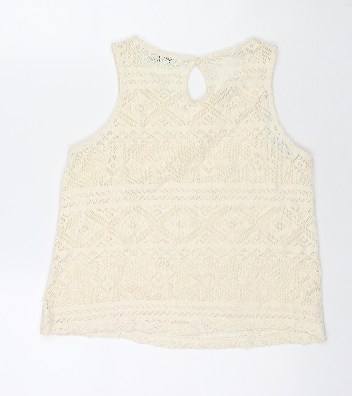 Womens UK Size S Stradivarius Ivory Basic Tank