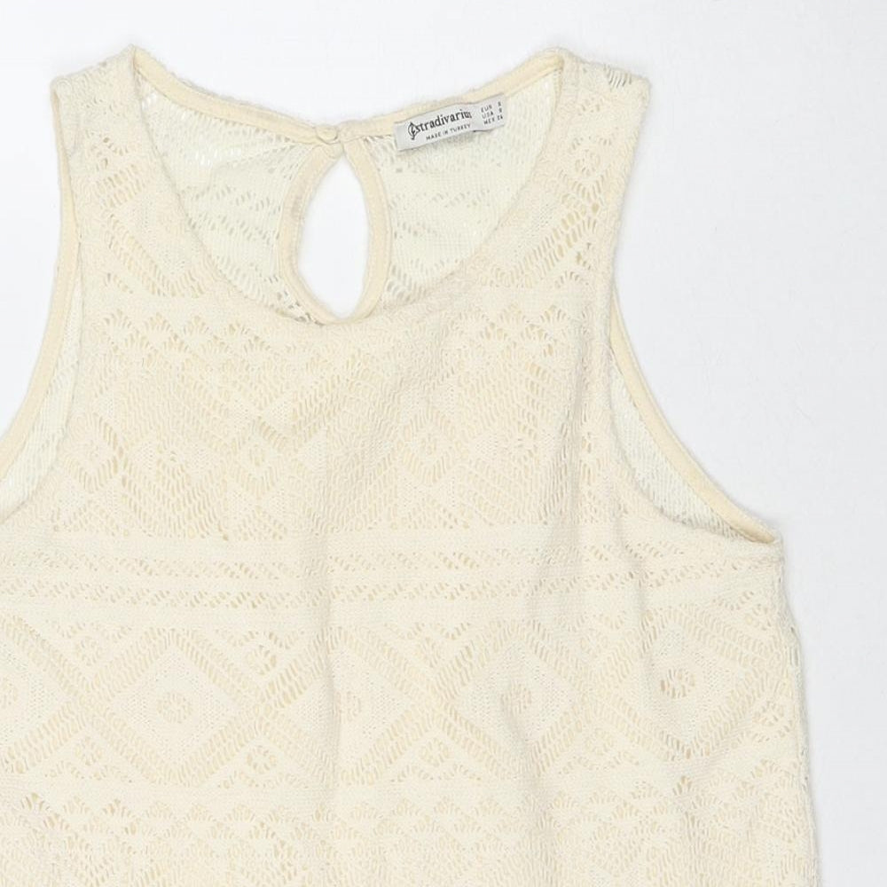 Womens UK Size S Stradivarius Ivory Basic Tank