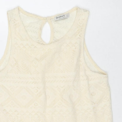 Womens UK Size S Stradivarius Ivory Basic Tank