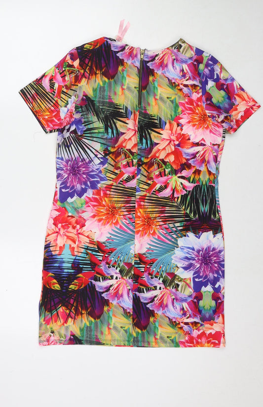 Lipsy Womens Multicoloured Floral Polyester A-Line Size 8 Round Neck Zip
