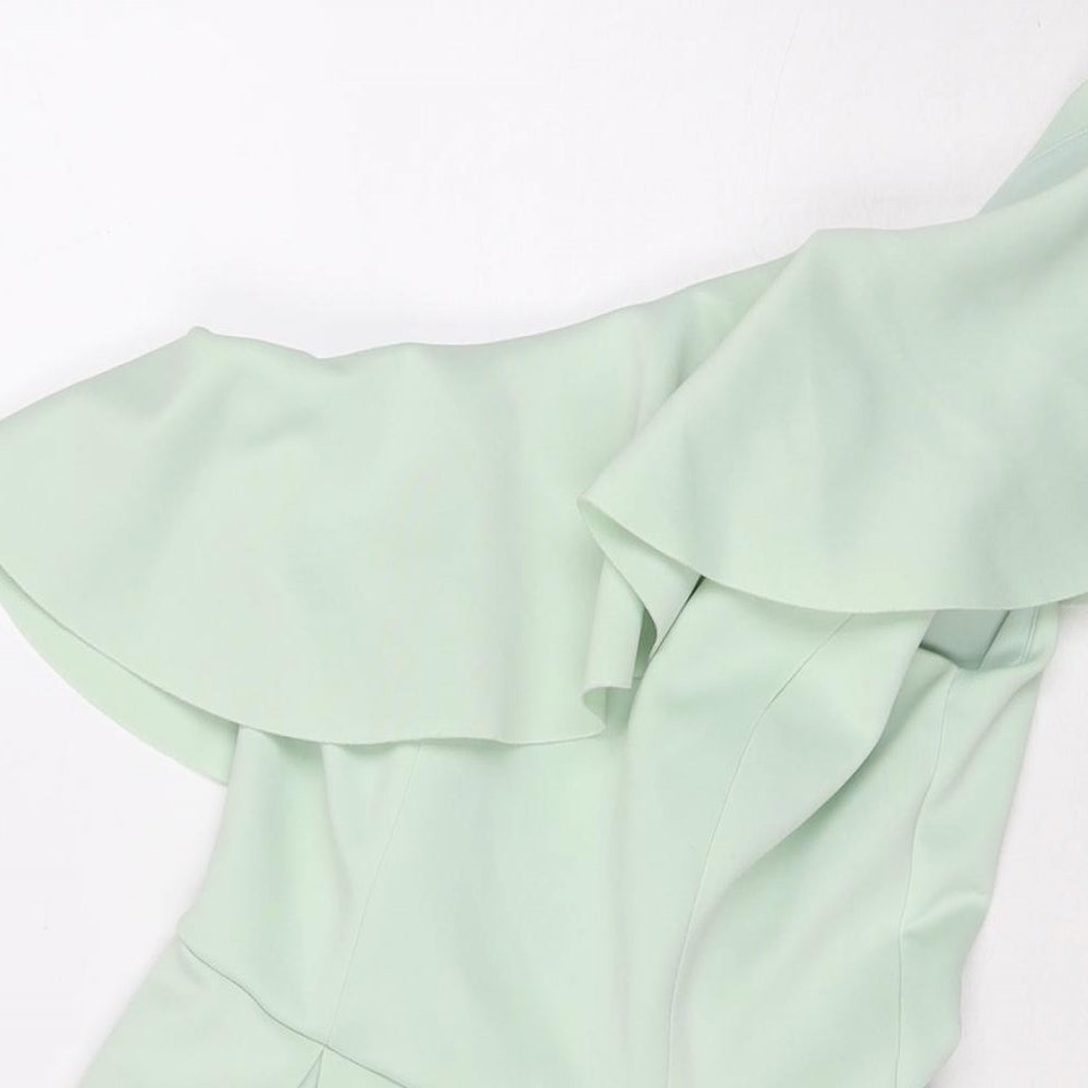 Miss Selfridge Womens Green Polyester Fit & Flare Size 8 One Shoulder Zip