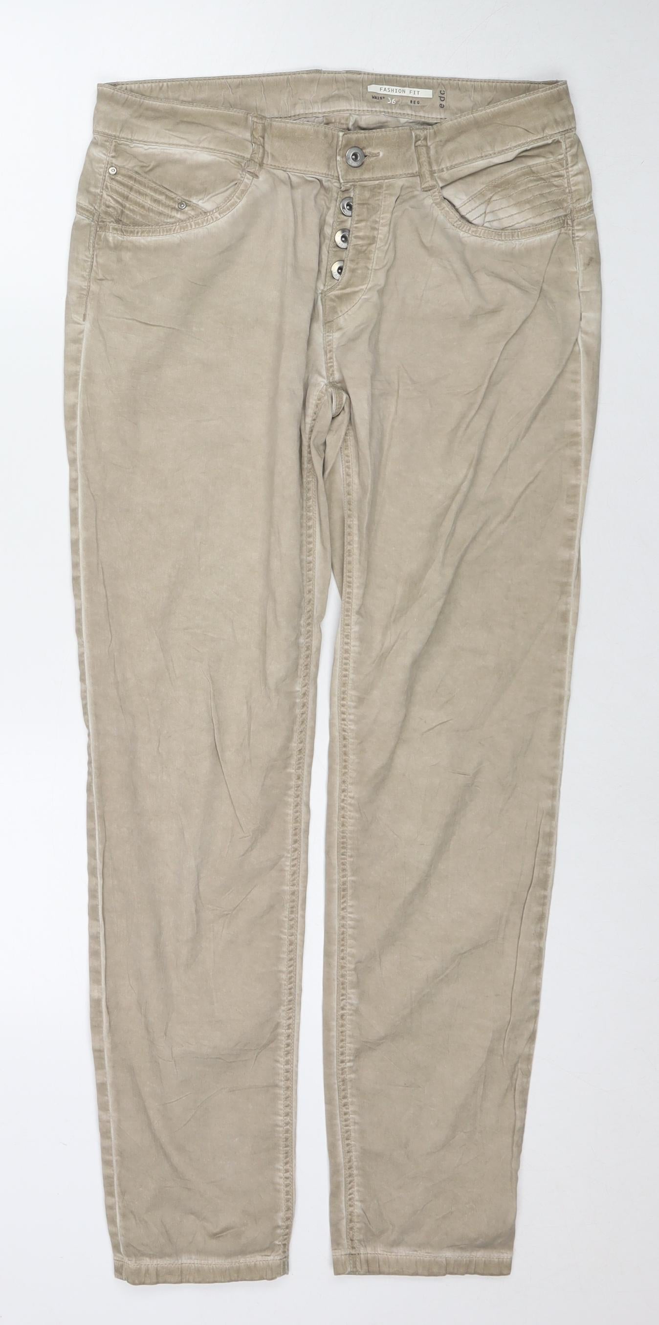 EDC Womens Brown Cotton Trousers Size 8 L30 in Regular Zip
