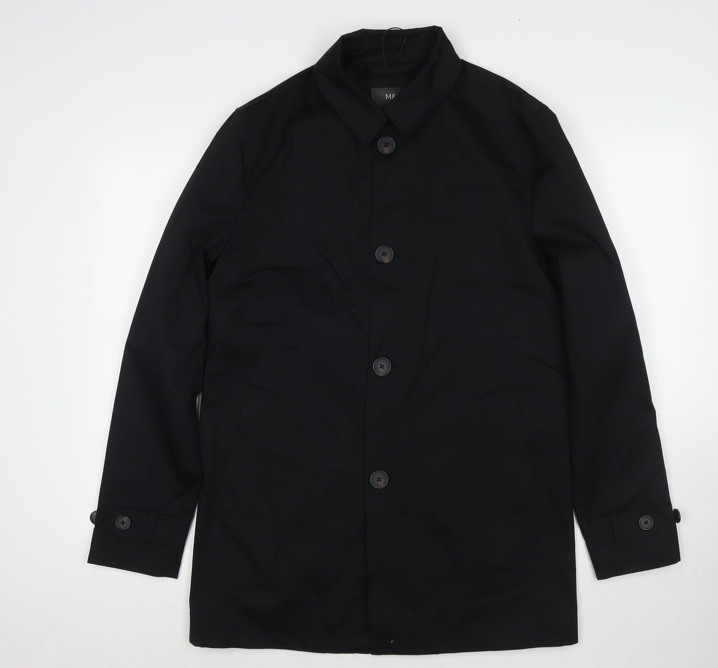 Mens UK Size S Marks and Spencer Black Overcoat