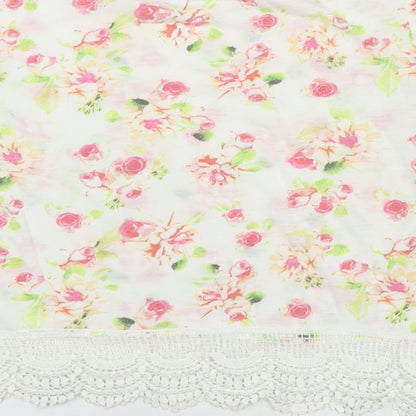 Golddigga Womens White Floral Cotton Basic T-Shirt Size 8 Round Neck