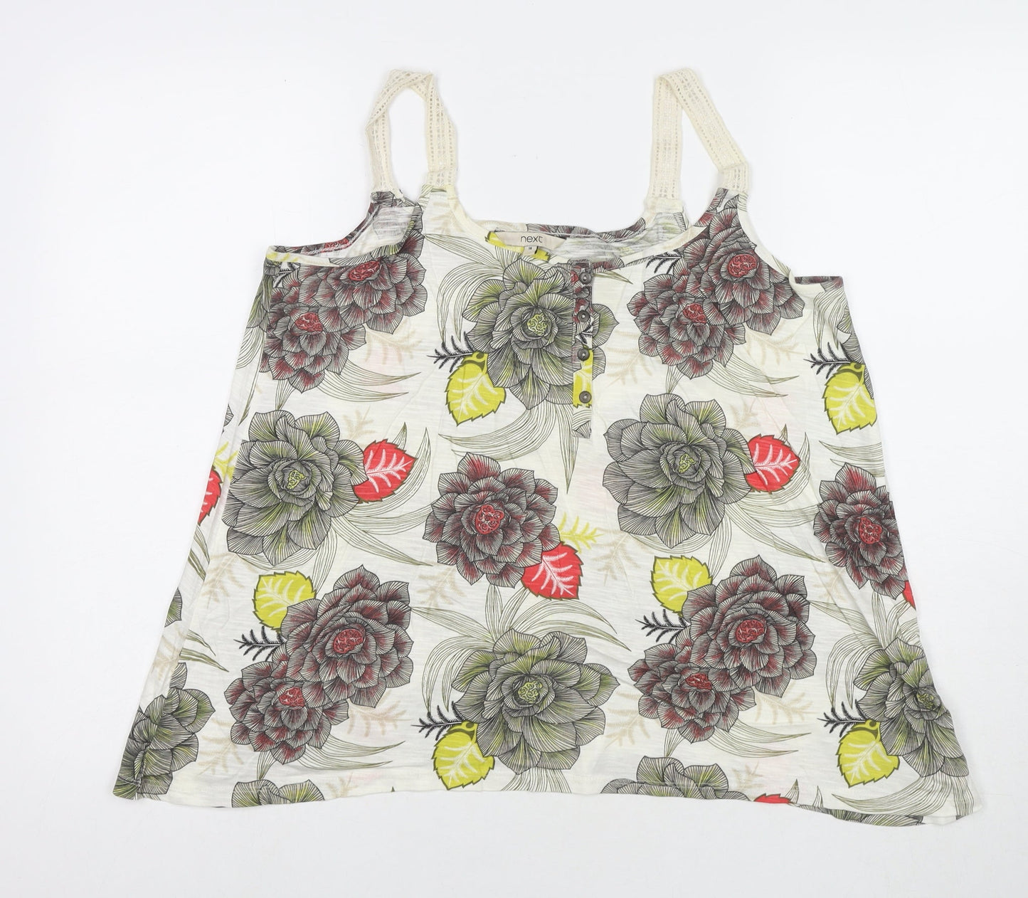 NEXT Womens Multicoloured Floral Cotton Basic Tank Size 14 Round Neck