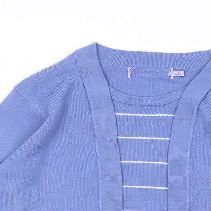 EWM Womens Blue Round Neck Striped Acrylic Pullover Jumper Size M