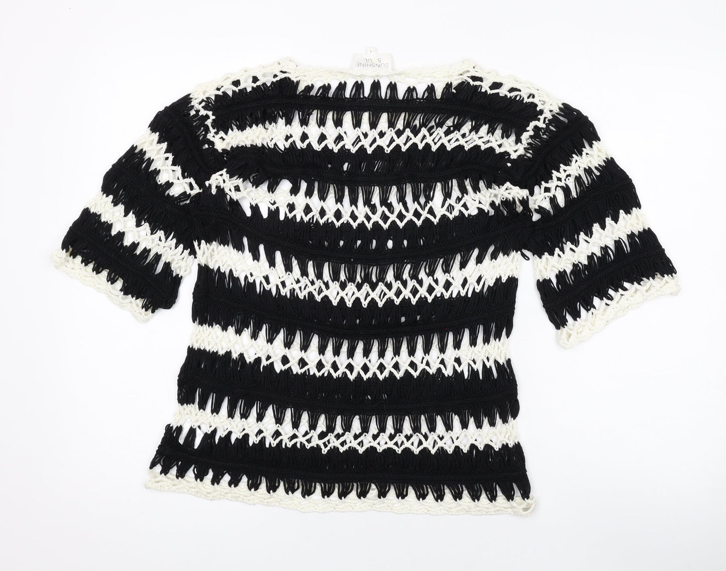Sunshine Soul Womens Black Round Neck Striped Acrylic Pullover Jumper Size S