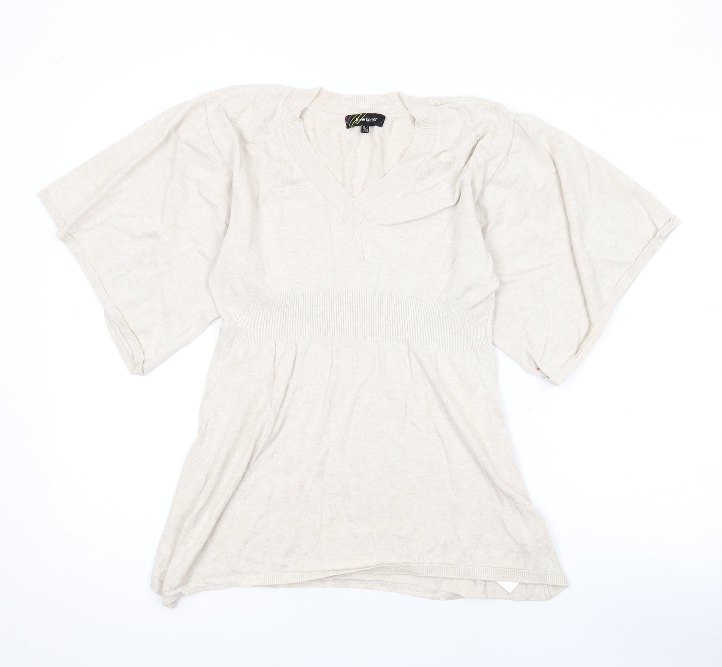 Love Knitwear Womens Beige V-Neck Acrylic Pullover Jumper Size 12