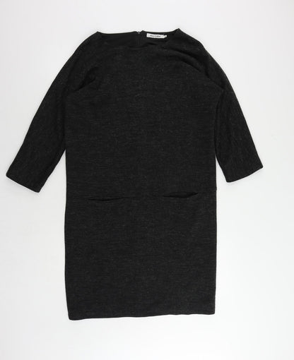 Alice Collins Womens Grey Acrylic Jumper Dress Size 12 Round Neck Zip - Pockets