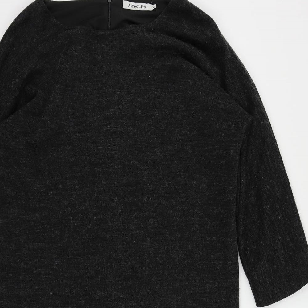 Alice Collins Womens Grey Acrylic Jumper Dress Size 12 Round Neck Zip - Pockets