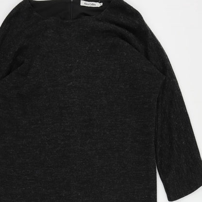 Alice Collins Womens Grey Acrylic Jumper Dress Size 12 Round Neck Zip - Pockets