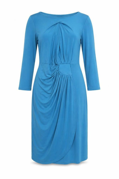 Damart Womens Blue Polyester Sheath Size 12 Round Neck Pullover - Ruched