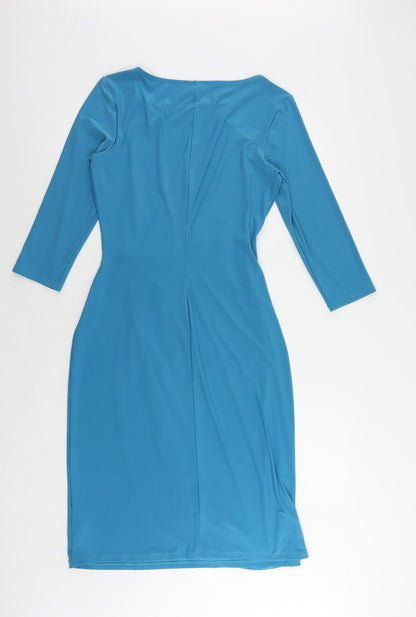 Damart Womens Blue Polyester Sheath Size 12 Round Neck Pullover - Ruched