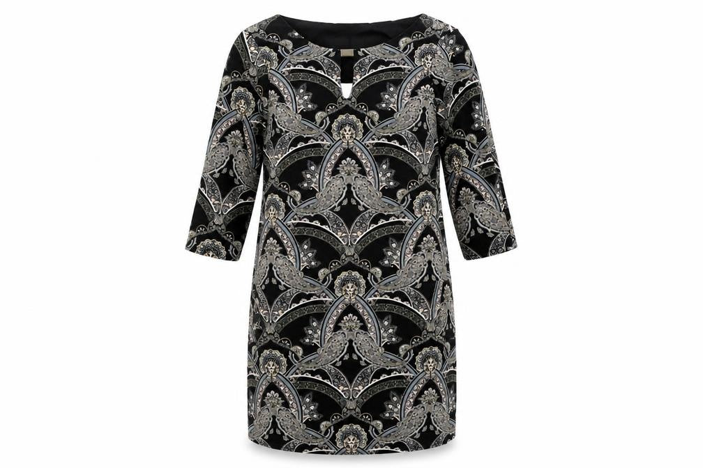 Wallis Womens Beige Paisley Polyester Shift Size 10 Round Neck Pullover - Neckline Detail