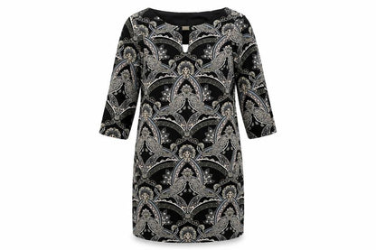 Wallis Womens Beige Paisley Polyester Shift Size 10 Round Neck Pullover - Neckline Detail