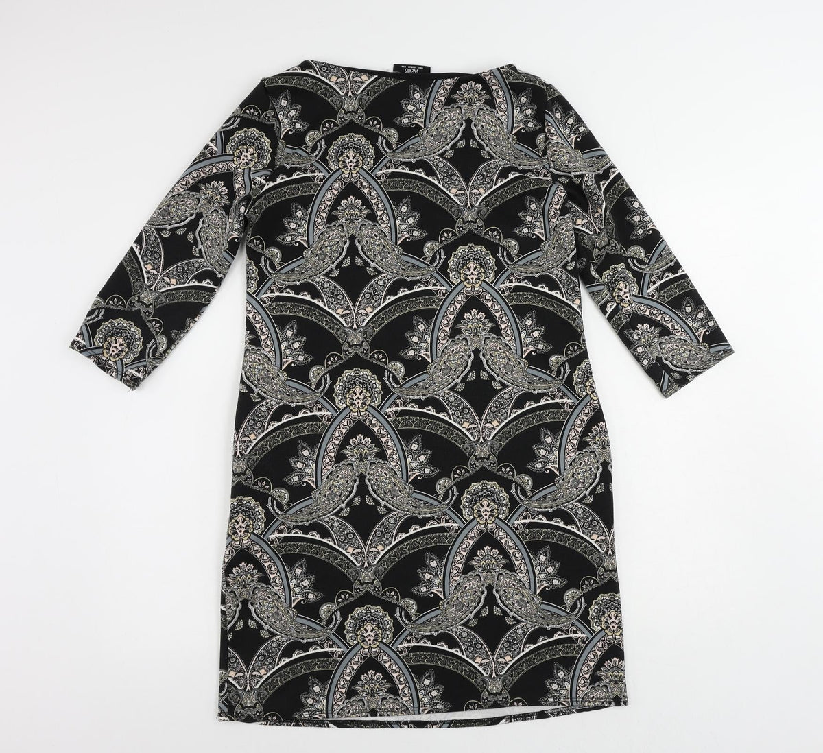 Wallis Womens Beige Paisley Polyester Shift Size 10 Round Neck Pullover - Neckline Detail