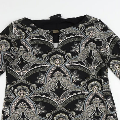 Wallis Womens Beige Paisley Polyester Shift Size 10 Round Neck Pullover - Neckline Detail
