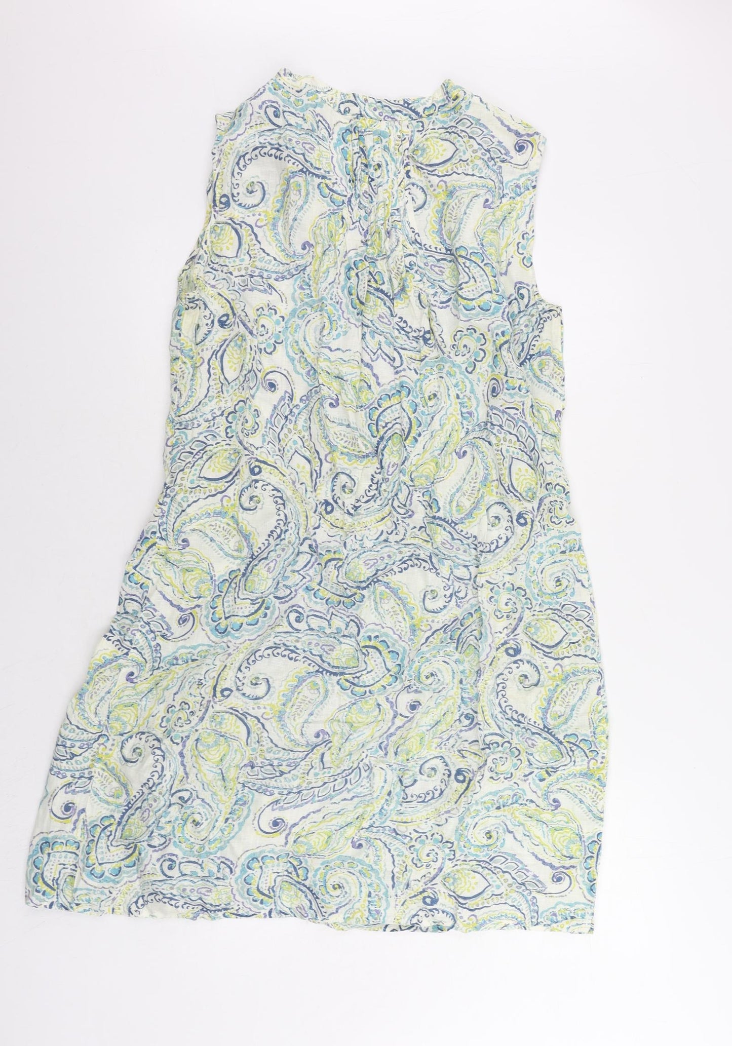 EAST Womens Ivory Paisley Linen A-Line Size 12 V-Neck Button