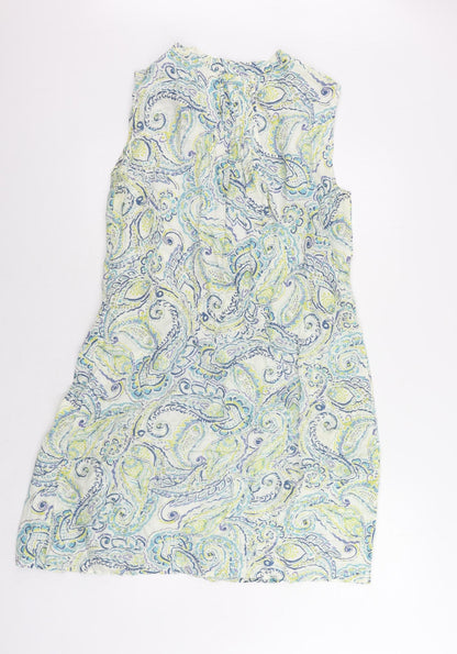 EAST Womens Ivory Paisley Linen A-Line Size 12 V-Neck Button