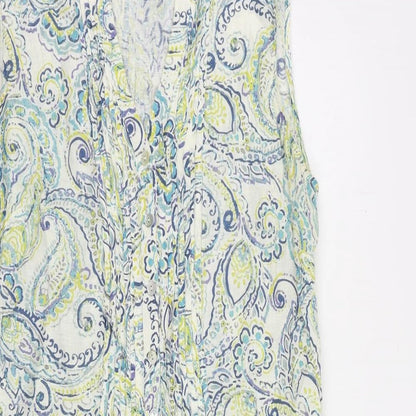 EAST Womens Ivory Paisley Linen A-Line Size 12 V-Neck Button