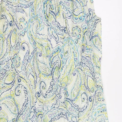 EAST Womens Ivory Paisley Linen A-Line Size 12 V-Neck Button