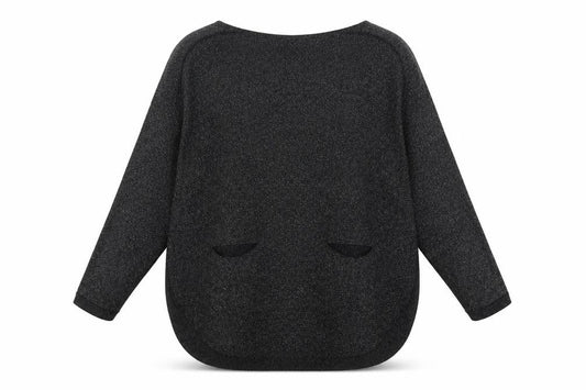 M & V Womens Black Round Neck Polyamide Pullover Jumper Size S - Pockets Glitter Size S-M
