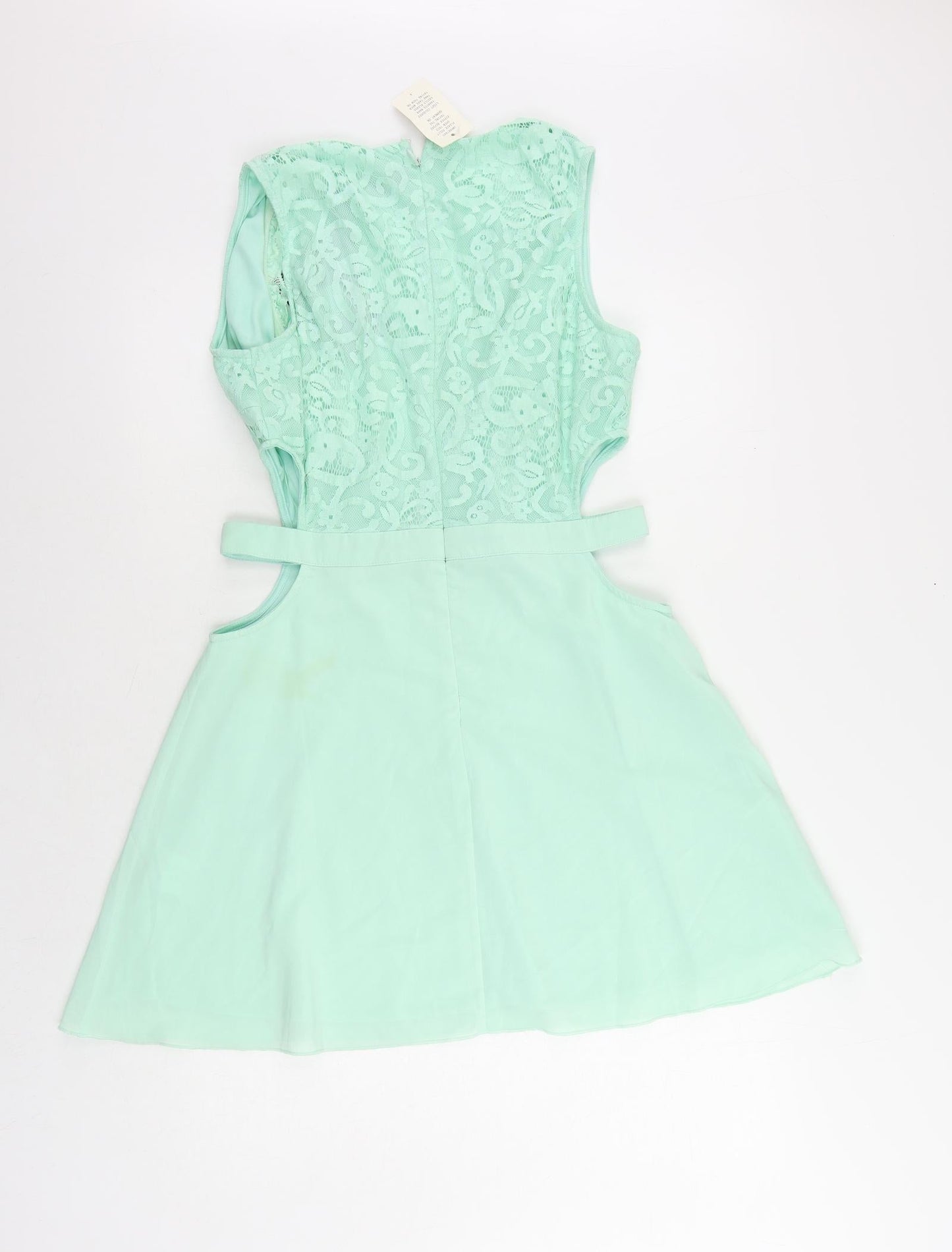 Missguided Womens Green Polyester Mini Size 14 V-Neck Zip - Cut Out