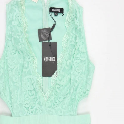 Missguided Womens Green Polyester Mini Size 14 V-Neck Zip - Cut Out