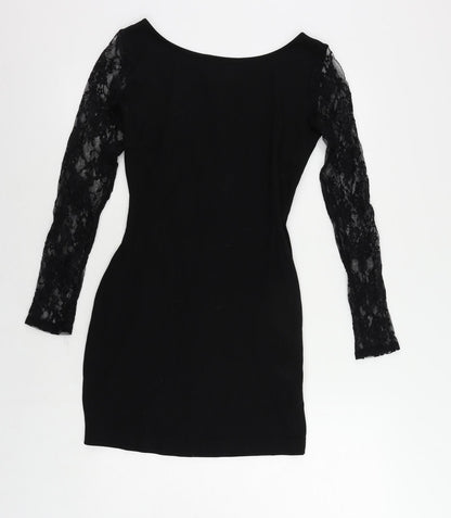 Zara Womens Black Polyester Mini Size M Boat Neck Pullover - Lace Sleeves