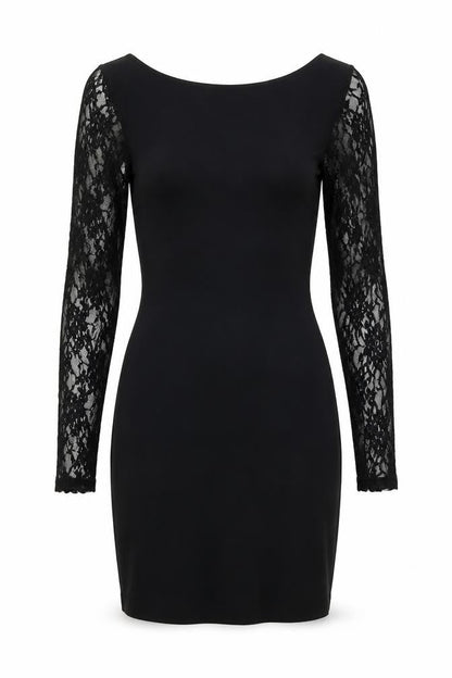 Zara Womens Black Polyester Mini Size M Boat Neck Pullover - Lace Sleeves