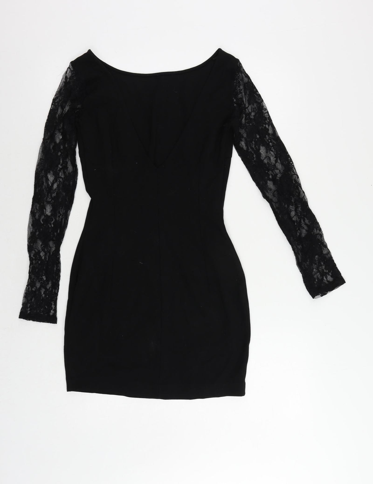 Zara Womens Black Polyester Mini Size M Boat Neck Pullover - Lace Sleeves